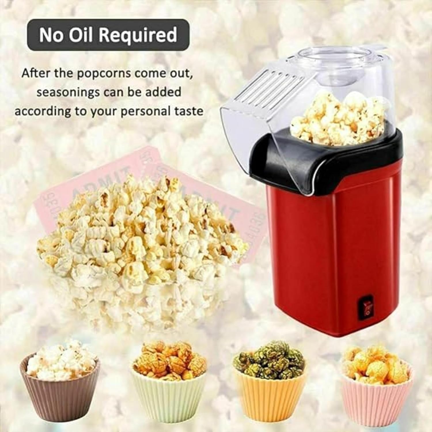 Mini Home Popcorn Maker with Measuring Cup and Removable Lid