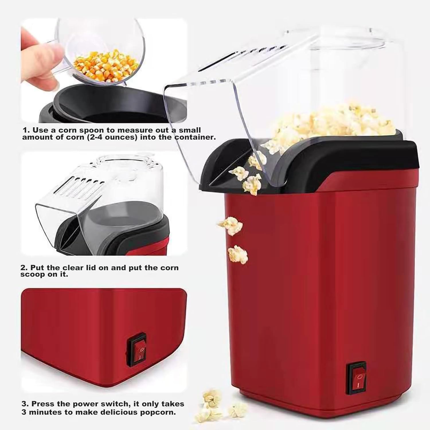 Mini Home Popcorn Maker with Measuring Cup and Removable Lid