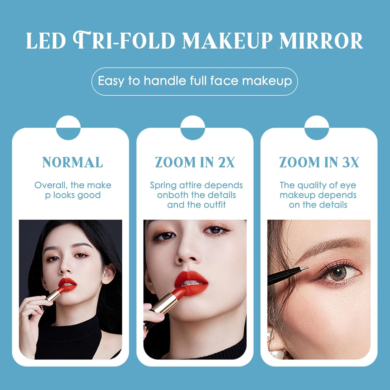 3 Folds Lighted Makeup Mirror