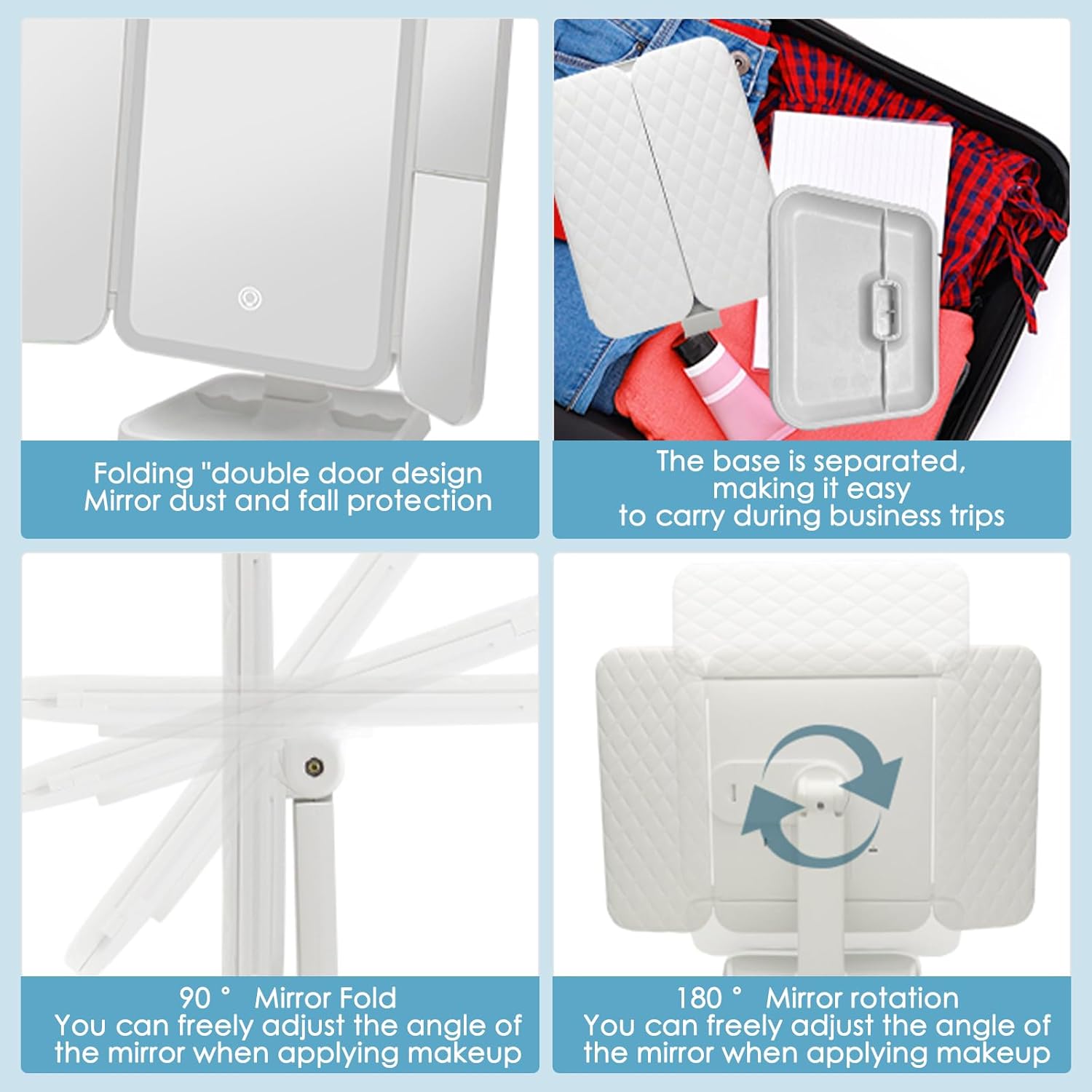 3 Folds Lighted Makeup Mirror